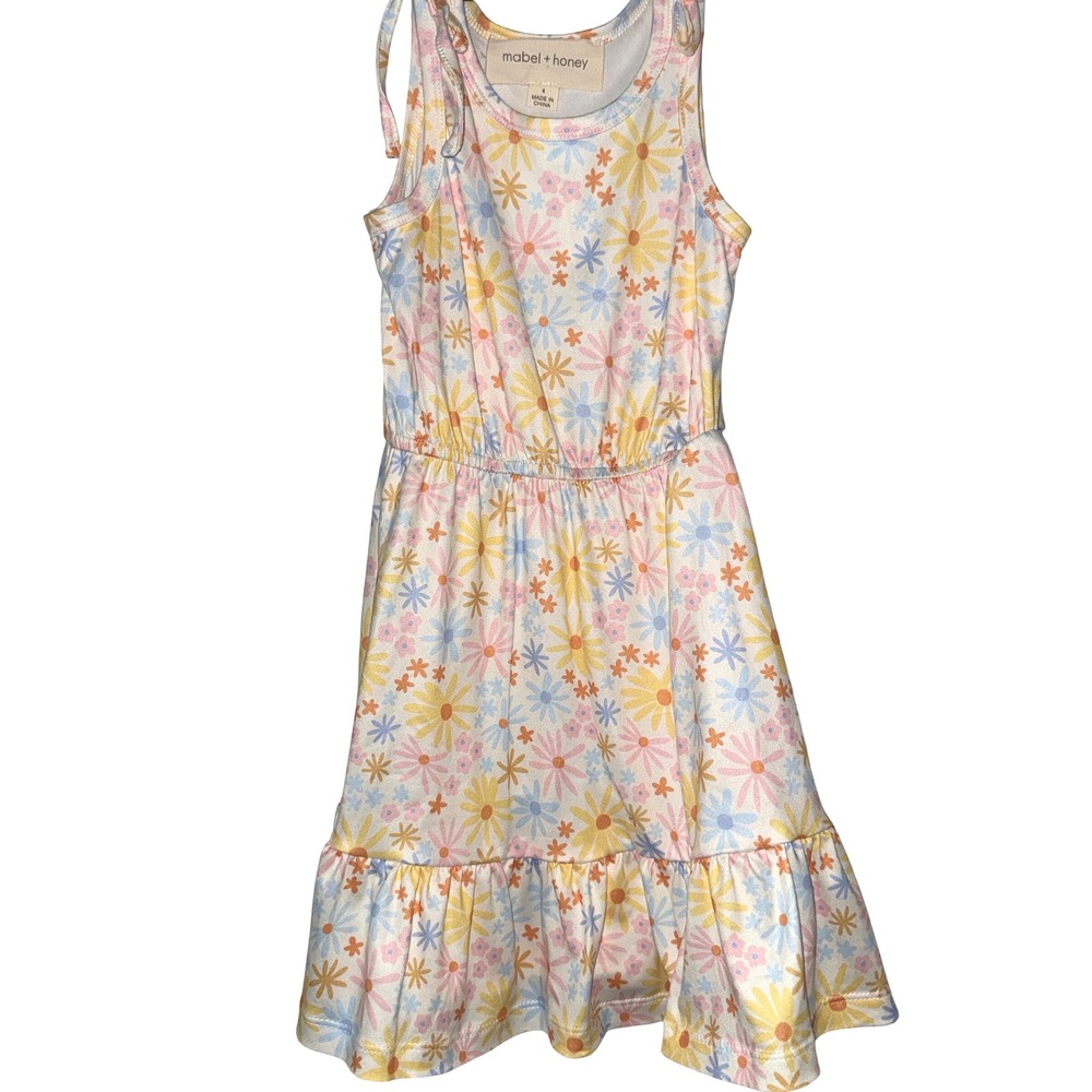 Boutique Mabel + Honey Girls Floral Sleeveless Ruffle Hem Dress Size 4